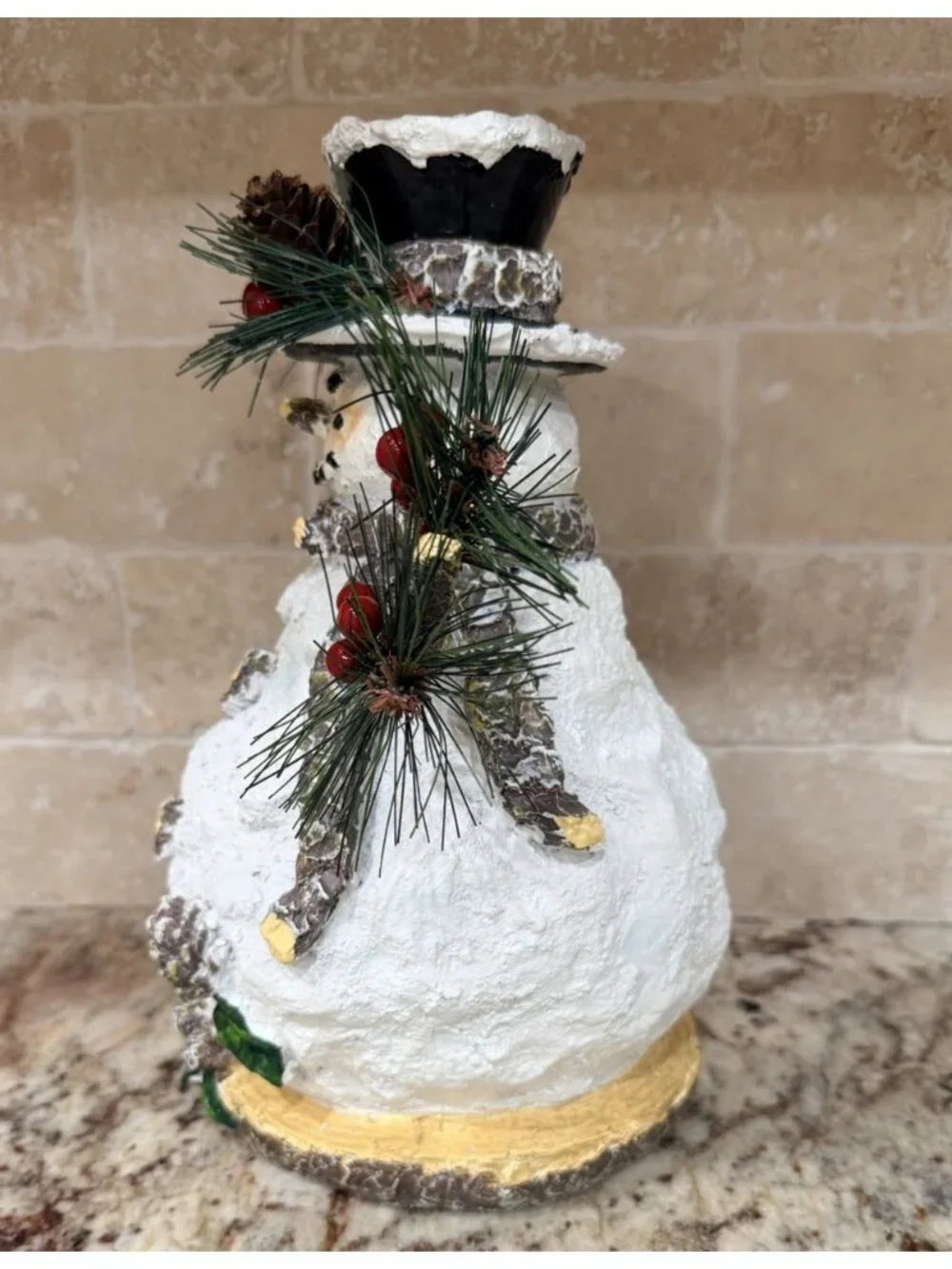 Rustic Snowman Figurine 10.5” X 6”Pinecone Christmas Decor